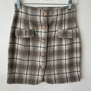 Vintage 90s Star CCC Plaid Mini Skirt Tan Light Academia Button Front USA Size 7